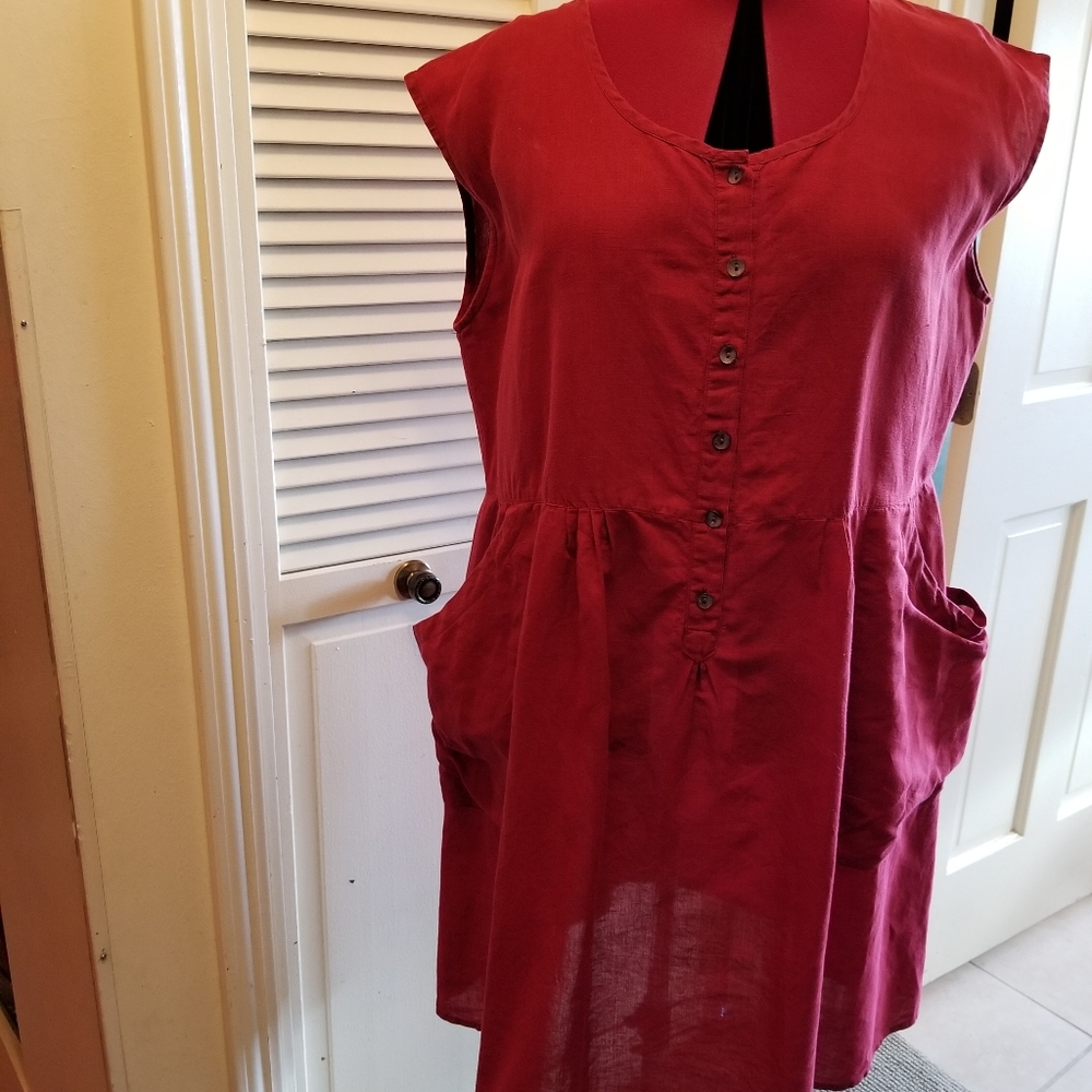 Gudrun red large linen/cotton vest
